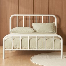 웰퍼니쳐 뽐므 스틸 침대 프레임 단품 방문설치, 크림화이트