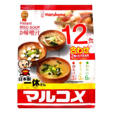 Marukome 一休綜合味噌湯, 12包, 日本原裝進口, 道地日式風味, 豆腐油豆腐裙帶菜3種配料口味, 216g, 1袋