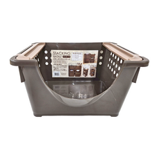 平和Heiwa 極簡可堆疊收納籃 淺型前開 日本製造, 420 x 317 x 227mm, 可可色, 1個