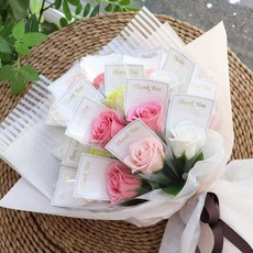 노블리 비누꽃 장미 20송이 돈 꽃다발 + 메세지카드 + 기프트 쇼핑백, 핑크, 1개