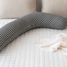 Minimal& 格紋 L 長抱枕 牛奶色枕套, 黑色