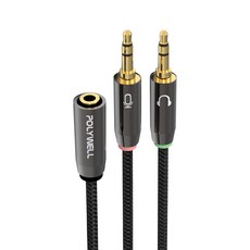 POLYWELL 寶利威爾 3.5mm 1母(四極)轉2公(三極)音源轉接線 25cm, PW15-W52-A005, Black, 1條