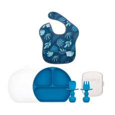 BUMKiNS 孩童餐盤餐具4件組, 02號, 餐盤+蓋子+湯匙叉子+收納盒+圍兜