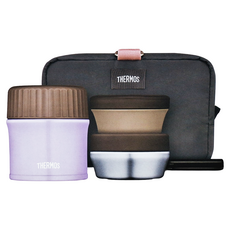 THERMOS 膳魔師 Plus 保溫便當盒組 Set 7, 含不鏽鋼小菜容器、塑膠小菜容器、保溫袋、筷子, 甜薰衣草紫, 1組