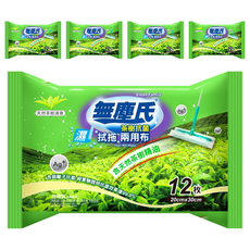 無塵氏 茶樹抗菌 拭拖兩用布 銀離子配方 美國FDA認證 抗菌效果99.9% 溫和配方 12枚, 30 x 20cm, 5包