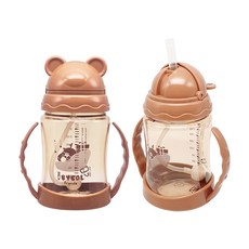 iBYEOL Friends 韓國製造立體造型Tritan吸管杯 280ml, 2個, 棕色