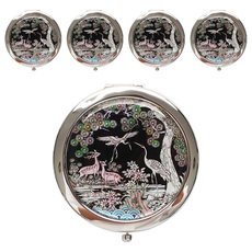 螺鈿漆器單鍵手拿鏡, 鹿松鶴, 5個