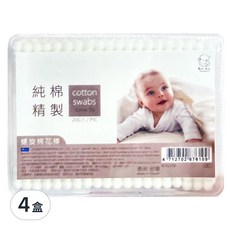 KU.KU Duckbill 酷咕鴨 螺旋棉花棒方盒, 200支, 100%純棉, 柔軟棉質, 無螢光劑, 4盒