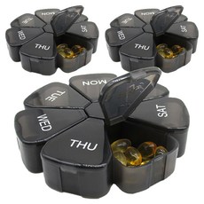 Market A 彩色花朵藥盒 黑色, 3個