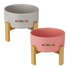 멍지 반려동물 2단 높이 도자기 식기 2종 세트 S, 핑크 + 그레이, 1세트