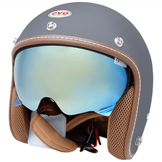 evo helmets ALISA 皮革復古半罩安全帽 附耳罩 2個 + 長鏡片 + 免洗內襯套 6個 CA-312, 消鐵灰