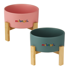 meongzi 寵物雙層增高陶瓷餐具2件組 S, 湖水綠 + 粉紅色, 1套