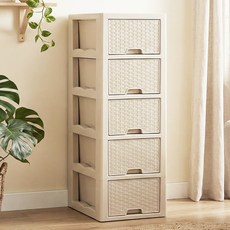 라탄 슬림 서랍장, 5단, 베이지