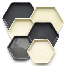 PRELUDE 素色6角型餐盤 深灰色 3入+象牙白 3入, 1套, 小 2p + 中 2p + 大 2p