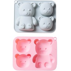 3格矽膠小熊造型模具 2入, 1套, 藍色, 粉色