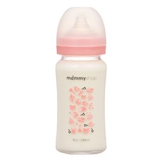 mammyshop 媽咪小站 母感體驗2.5 玻璃奶瓶 寬大口徑 3個月以上, 櫻花粉, 240ml, 1瓶