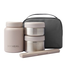 My Meal 保溫飯盒 420ml + 碗櫃 300ml + 碗櫃 400ml + 收納袋 + 餐具套組, 淺褐色的, 1套