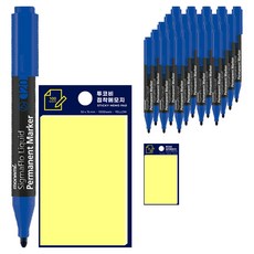 Monami Sigmaflo 液態油性麥克筆 120 藍色 12支 + Tucoby 便利貼組, 黃色, 2套