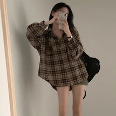 PEONIST 格紋圖案寬鬆翻領長袖罩衫
