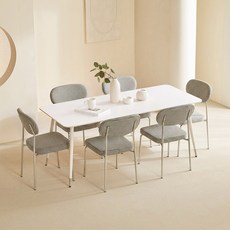 리샘 롱드잠 세라믹 테이블 1800 + 누아A 의자 6p 세트 방문설치, 테이블(화이트 + 내추럴 화이트) + 의자(체크블랙), 일반의자 6