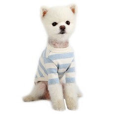 럭키페터 강아지 베이직 스프라이프 티셔츠, 아이보리 + 블루, 1개