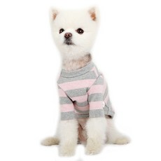 럭키페터 강아지 베이직 스프라이프 티셔츠, 핑크 + 그레이, 1개