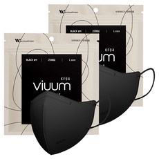 viuum 푸름웰니스 라이트핏 새부리형 마스크 대형 KF94, 25개입, 2개, 블랙