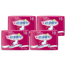 康乃馨 新超薄蝶型衛生棉 護翼型, 量少型(18cm), 20片, 4包