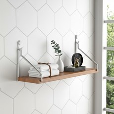 Evright 免鑽孔設計感鐵製壁掛層架, 胡桃木色, 1層