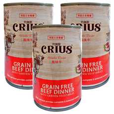 CRIUS 克瑞斯 全年齡犬 無榖主食餐罐, 風味牛, 375g, 3罐