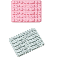 E Home Baking貓咪獅子小熊模具 迷你角色 矽膠模具 60格, 1套, 藍色, 粉色