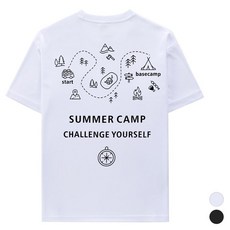 MCT 男女通用機能性快乾露營地圖大尺碼涼感短袖T恤, 白色