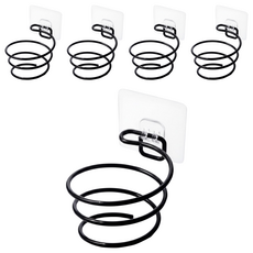 免打孔吹風機收納壁掛架 螺旋設計 金屬烤漆 帶插頭卡位, 黑色, 5個