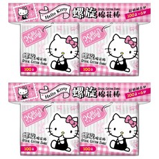 Hello Kitty 凱蒂貓 螺旋塑軸棉花棒 塑軸 純棉雙頭, 100支, 12袋