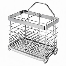 不鏽鋼可掛可立兩用大容量分隔筷桶 餐具桶 304不鏽鋼 雙格容量 無痕掛勾, 1組