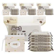 베베솜 무표백 순면 아기 건티슈 10매x5p + 20매 + 100매 + 지퍼백, 60g, 170매, 4세트