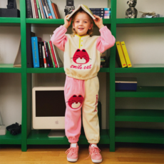 minidou 兒童款微笑貓絨毛上下套裝
