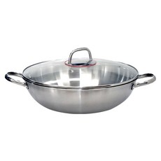 電磁爐適用附蓋3層不鏽鋼壓紋炒鍋, 金屬色, 32cm, 1組