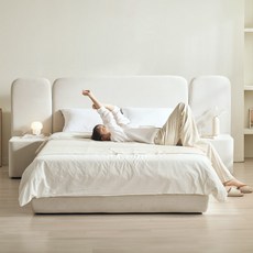 스칸디아 데니아 호텔 기능성 패브릭 침대 + 협탁 2p + 양모 7존 독립 매트리스 방문설치, 프레임(아이보리), 매트리스(라이트그레이)