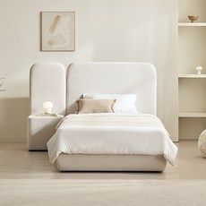 스칸디아 데니아 호텔 기능성 패브릭 침대 + 협탁1P + 7존 독립 매트리스 방문설치, 프레임(아이보리), 매트리스(그레이)