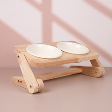 애구애구 반려동물 자유조절 원목식기 2구, 베이지, 1개