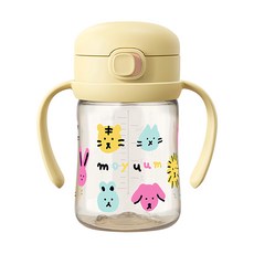 MOYUUM PPSU彈蓋吸管學飲水杯 SOOSOOJIN聯名款, 動物萌友 米色, 170ml, 1個