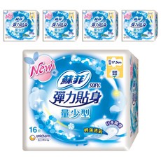 SOFY 蘇菲 彈力貼身超薄量少衛生棉 潔翼型, 17.5cm, 16片, 5包