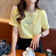 엘쏘 여성용 통기성 에브리띵 레터링 루즈핏 반팔 티셔츠