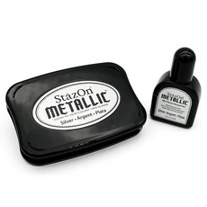 月貓 StazOn 金屬油性墨水 + 印台套組, 1套, 銀色