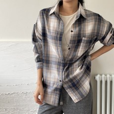 보리 스트릿 루즈핏 체크 임산부 셔츠 D054