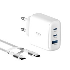 SKY GaN2 多功能 3孔 PD3.0 PPS QC4.0 USB Type-C 超高速充電器 65W, 白色, 1個