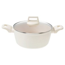 VILIVIN IH電磁爐適用 鑄造雙耳湯鍋 24cm 奶油白 雙耳設計方便拿取 導熱均勻節省能源, 1個