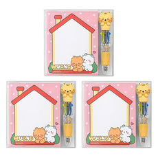 Woong-ie 便條紙 + 4色筆組, 3套, 粉紅色