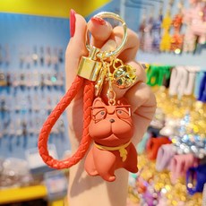 도림 범생이 안경 불독 자동차 키링, 레드, 1개